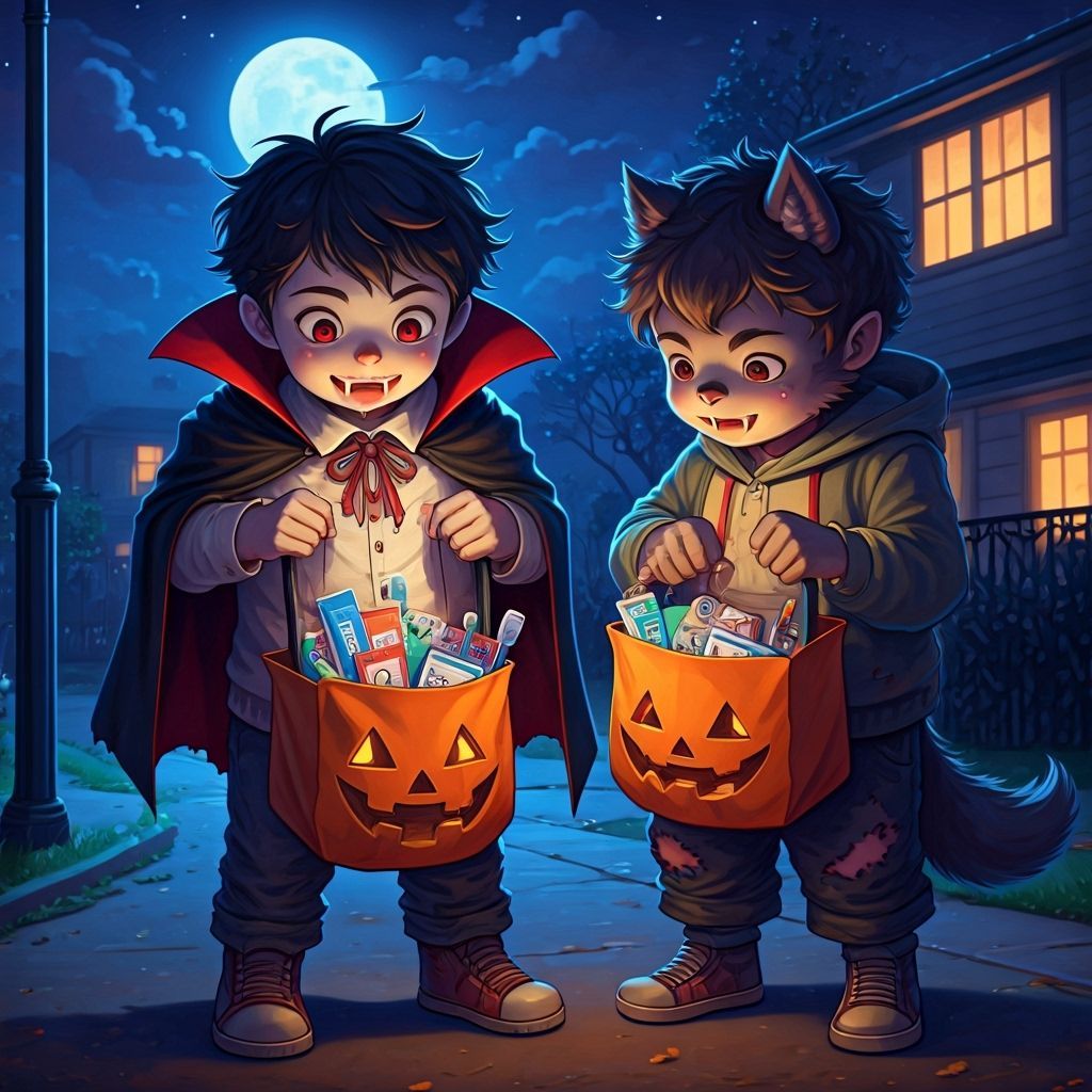 Vampire & Werewolf Kids Examine Halloween Dental Treats