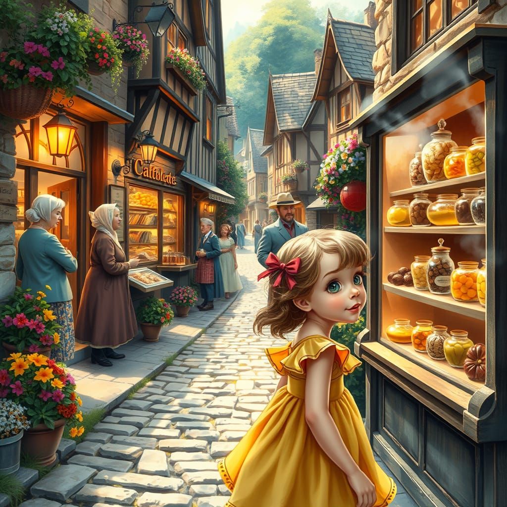 Charming Village Scene in Whimsical Style