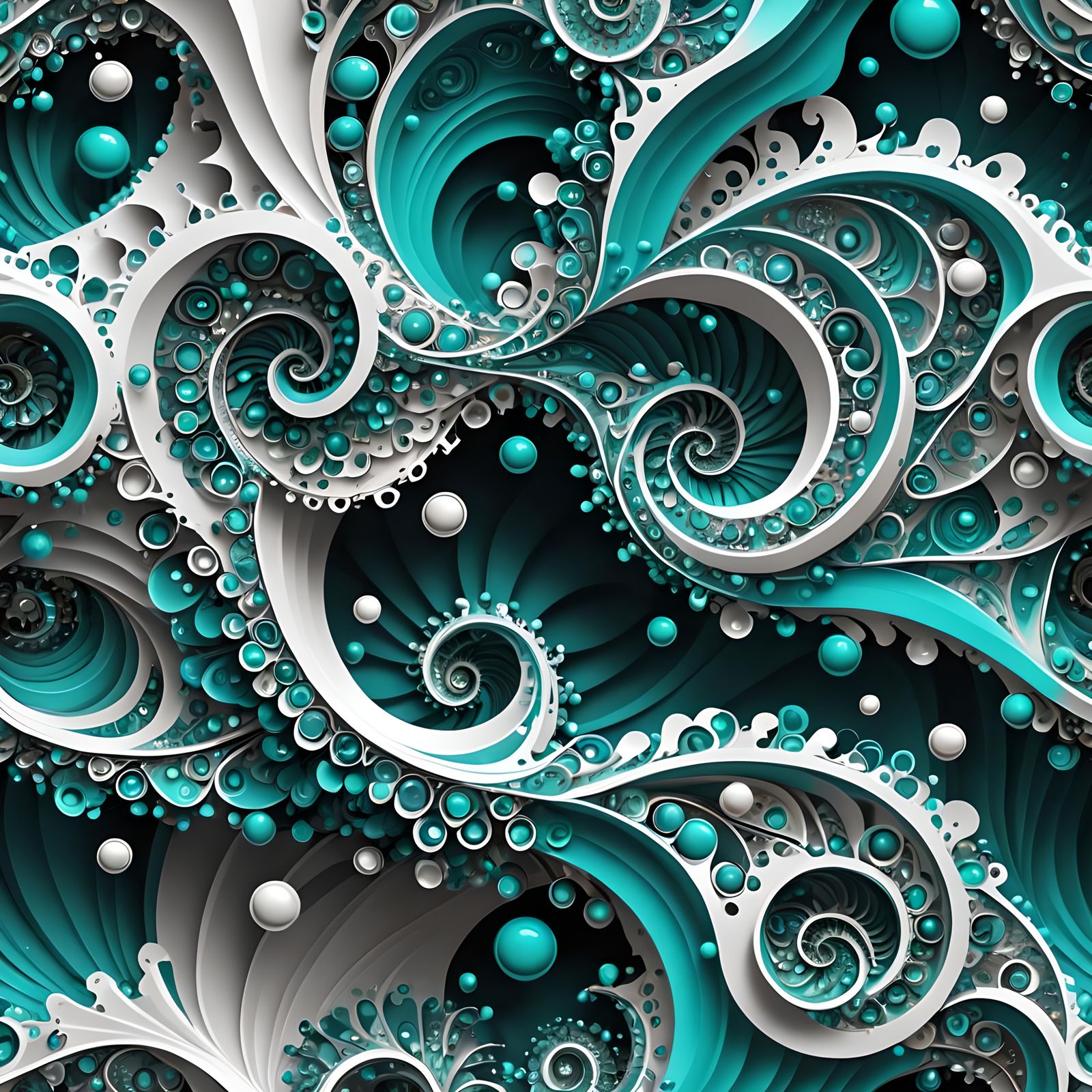Abstract Turquoise Fractal with Zentangle Shading