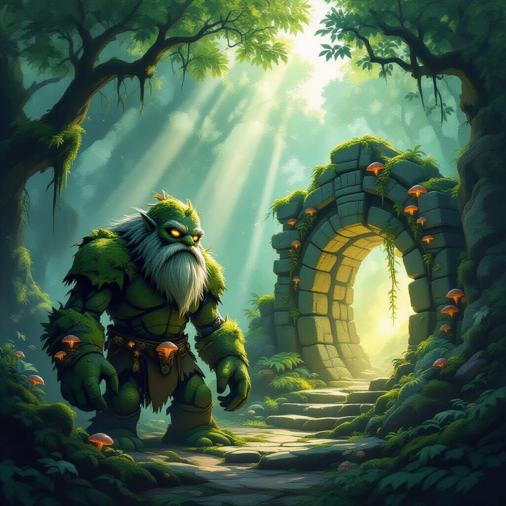 Mossy Golem Guards Enchanted Forest Portal