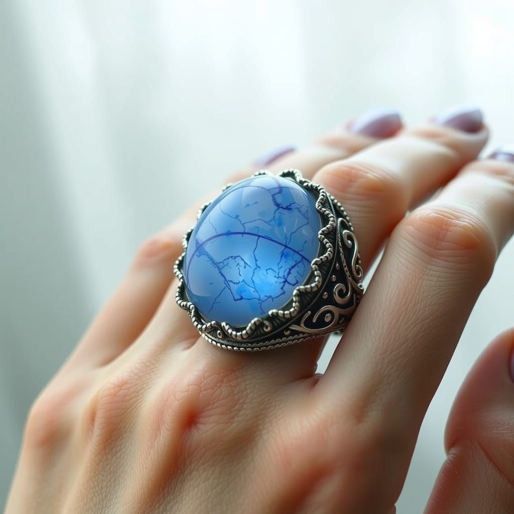 Sodalite Ring with Silver Filigree in Art Nouveau Style