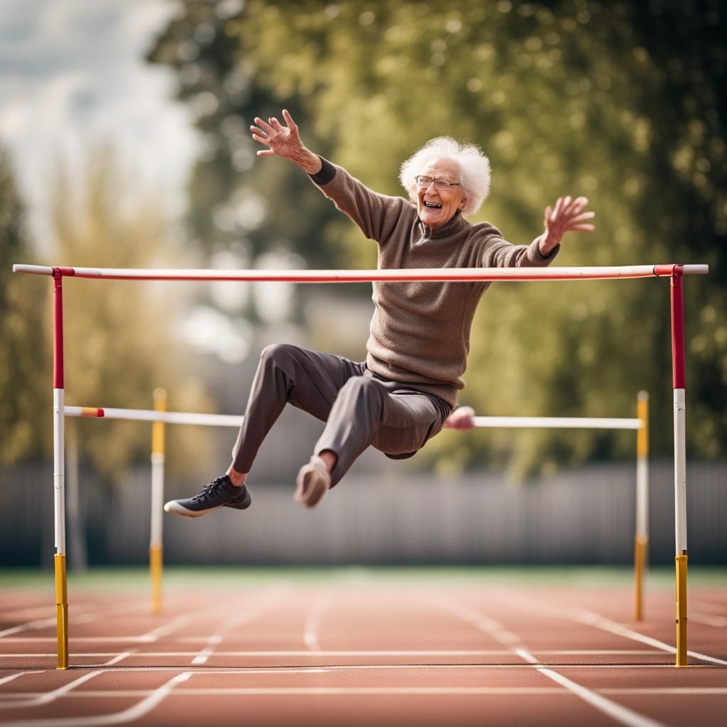 Elderly Person High Jumping: Professional Photography