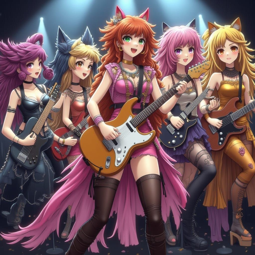 Anime Rock Band Performing On Stage