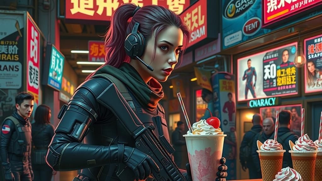 Cyberpunk Commando's Strawberry Indulgence: Hyperrealistic S...
