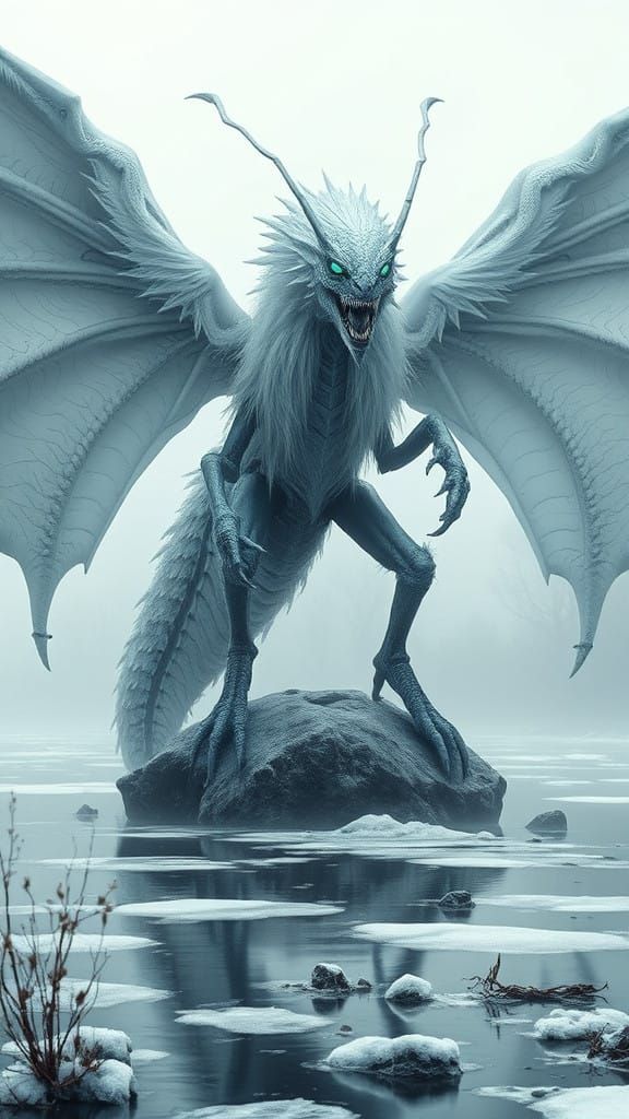 Fierce Dragon-Ant Hybrid Stands Guard in Frozen Landscape