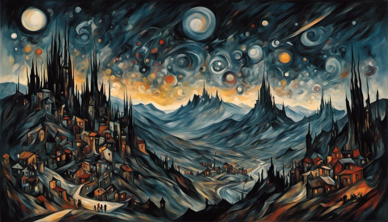 Vector Mountain Landscape with Starry Galaxy Sky