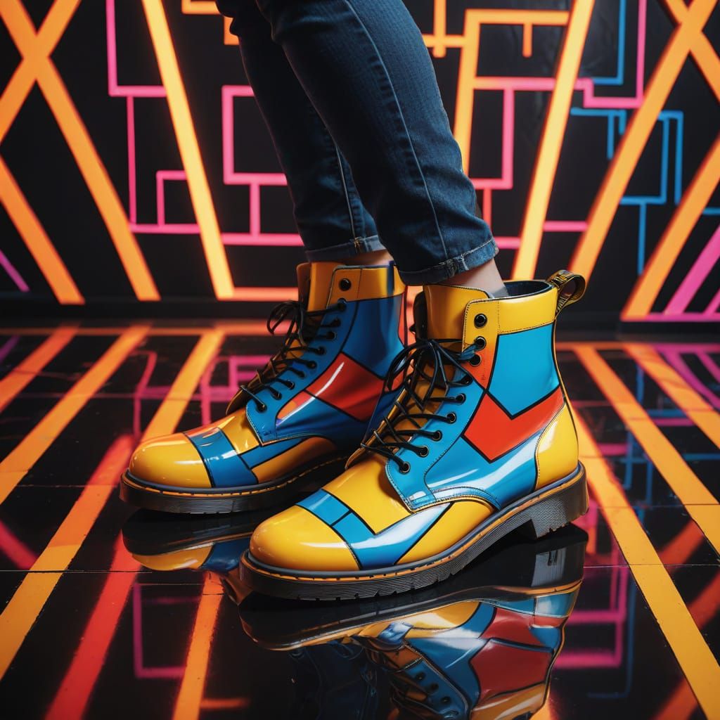 Vibrant Bauhaus-Inspired Doc Martens in Bold Geometric Compo...