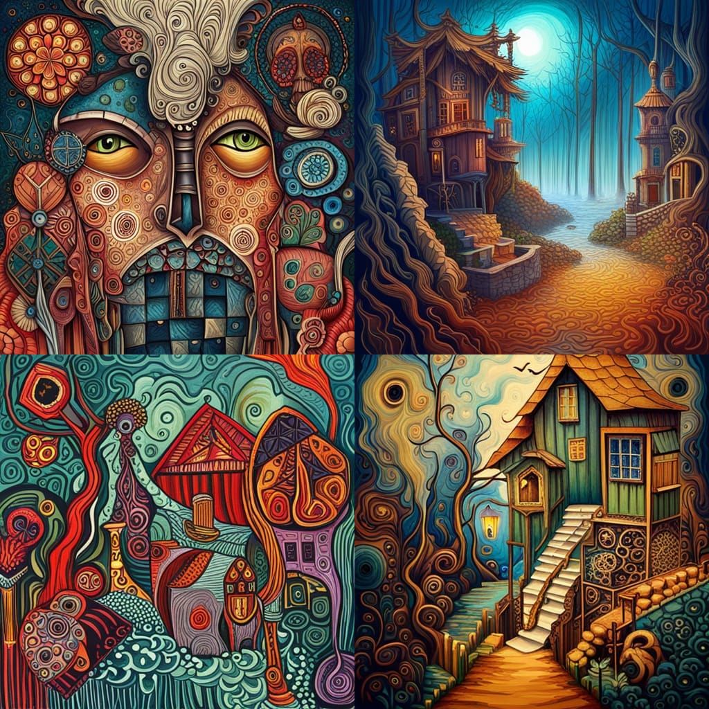 Abstract Baba Yaga with Complementary Colors