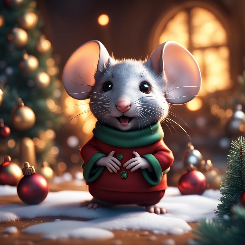 Festive Christmas Mouse: Detailed Matte Painting
