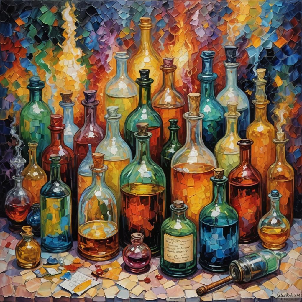 Colorful Alchemist Potions in Expressionist Style