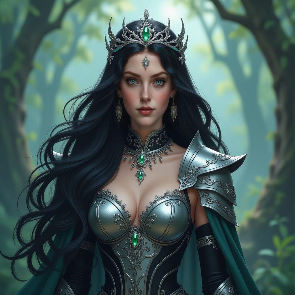 Captivating Sorceress in Mystical Forest, Art Nouveau Style