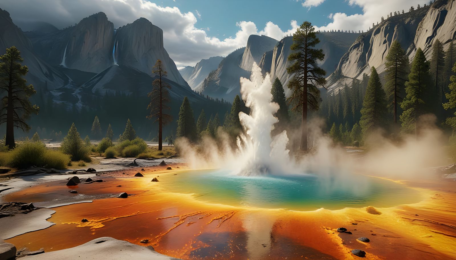 Yosemite Landscape with Geyser, HDR Particle Effects