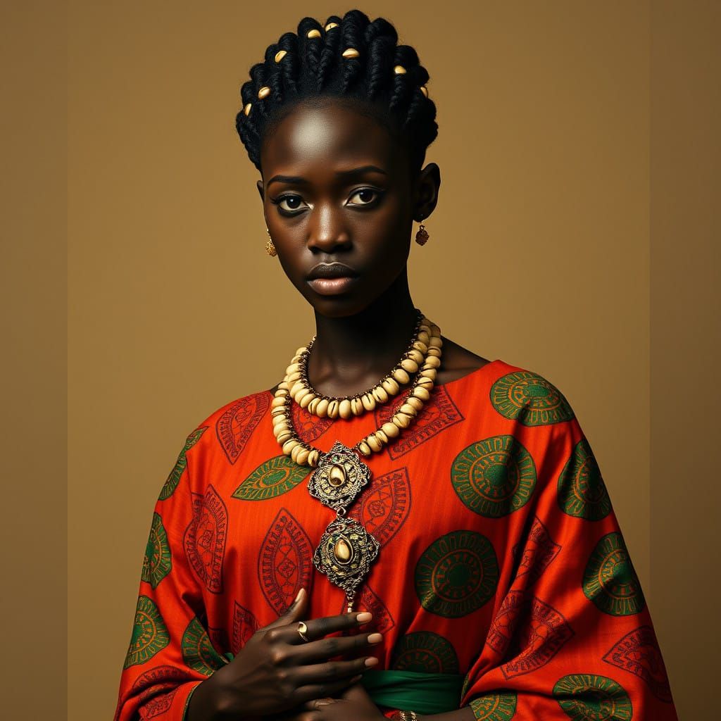 African Goddess in Vibrant Traditional Attire