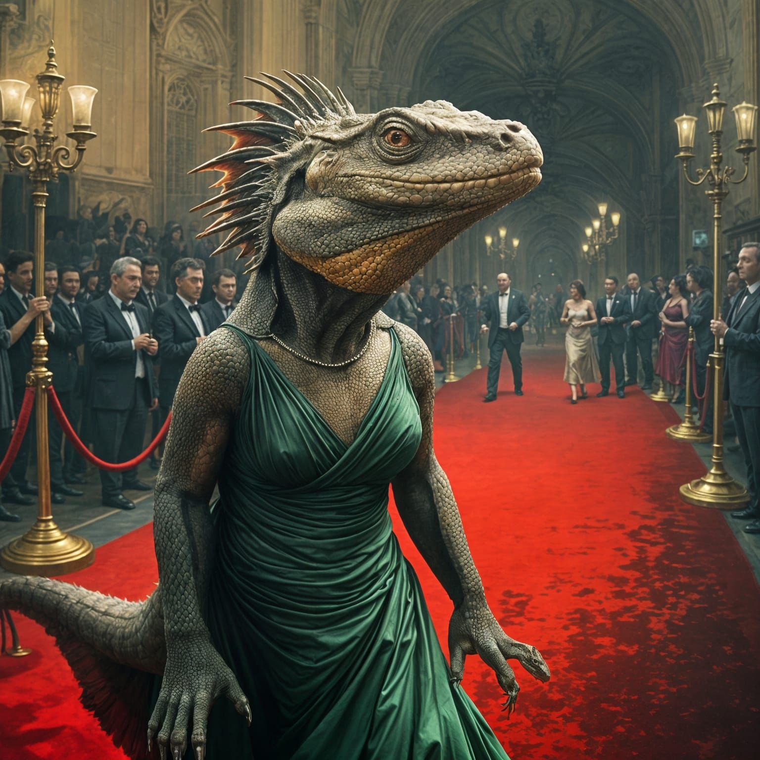 Komodo dragon walking the red carpet