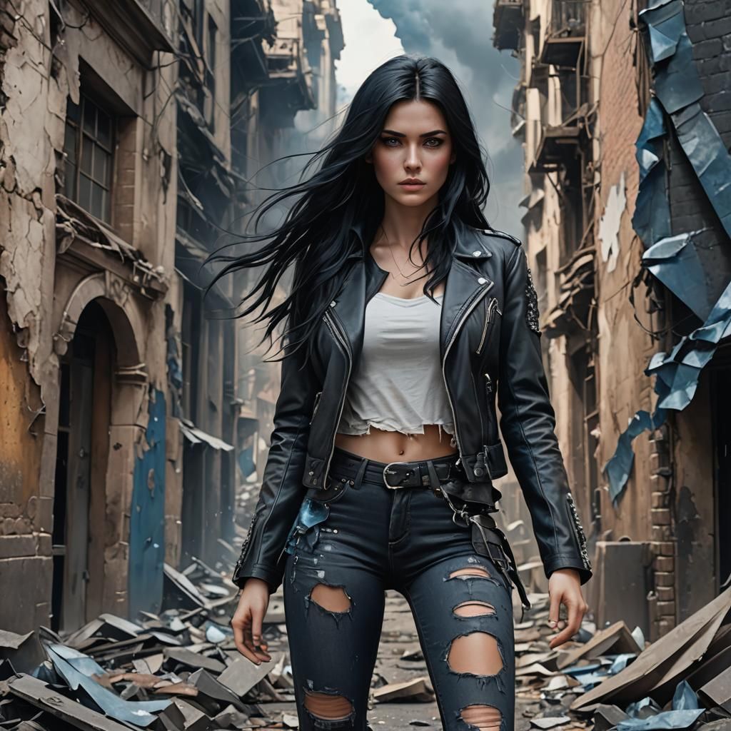 Beautiful Girl in Leather Jacket, Detailed Matte Painting