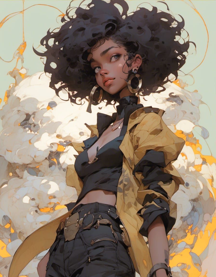 Anime Girl with Afro in Solo Leveling Style