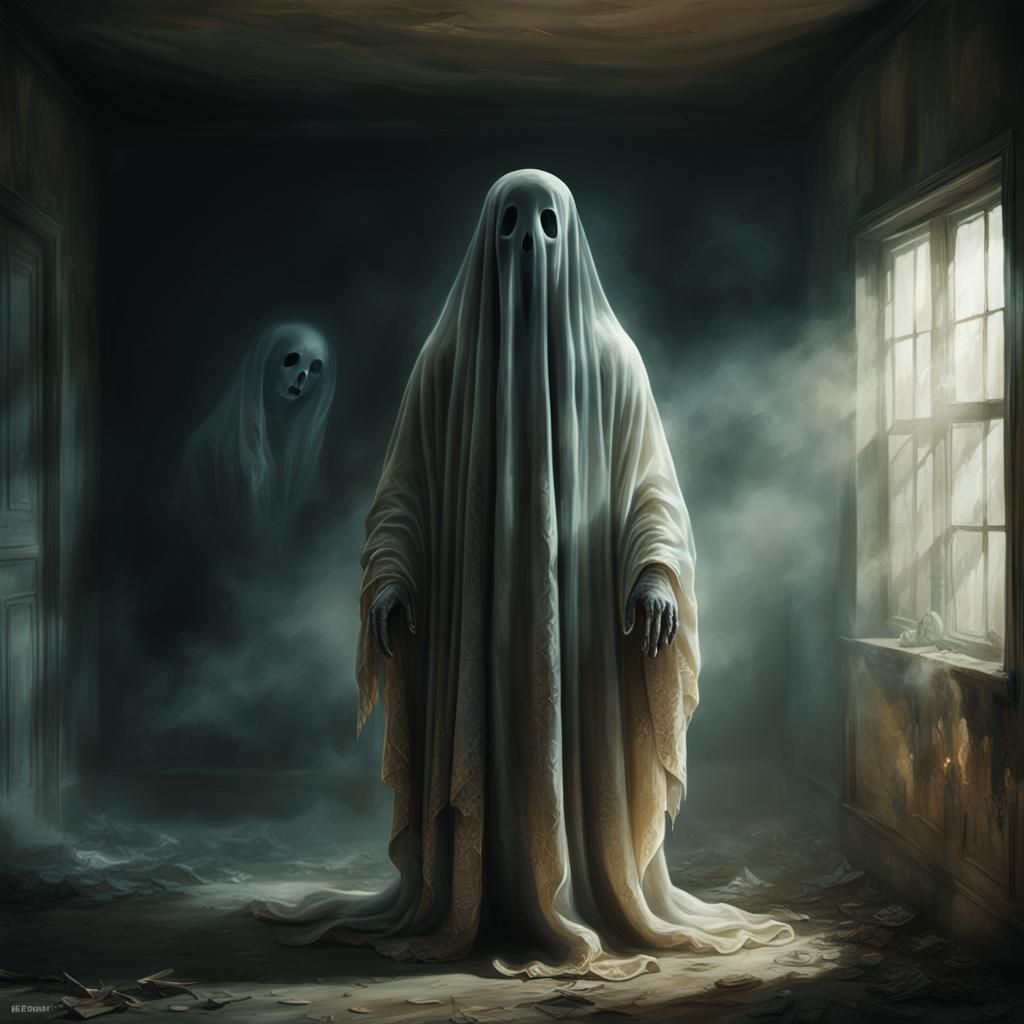Ethereal Ghost Portrait in Abandoned Room