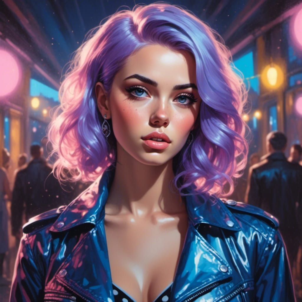 Retro Portrait of a Girl with Pastel Hair