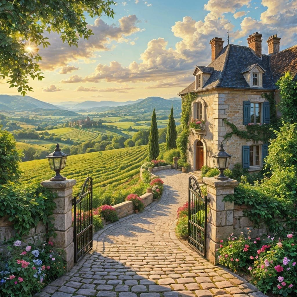 Majestic French Chateau in Golden Light