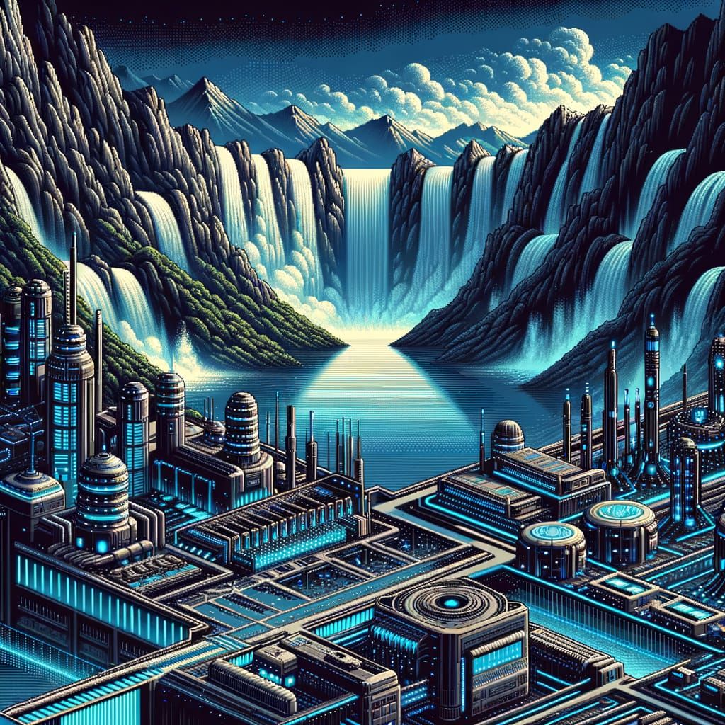 Hi-Tech Industrial Zone in 8-Bit Pixel Art