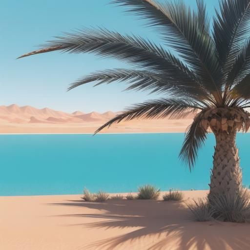 Desert Oasis in Anime Style Under Scorching Sun