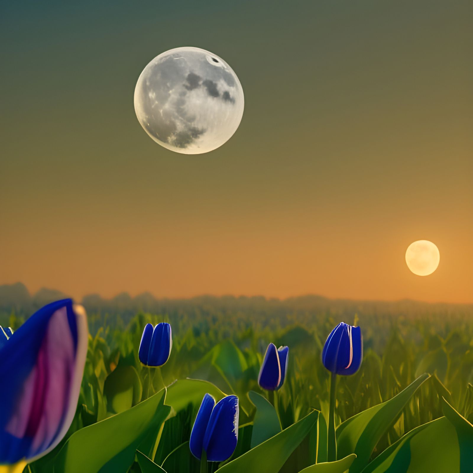 Blue Tulip Field: Fantasy Matte Painting