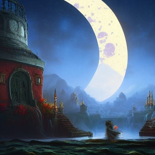Pizza Moon: A Fantastical Matte Painting in Deep Color