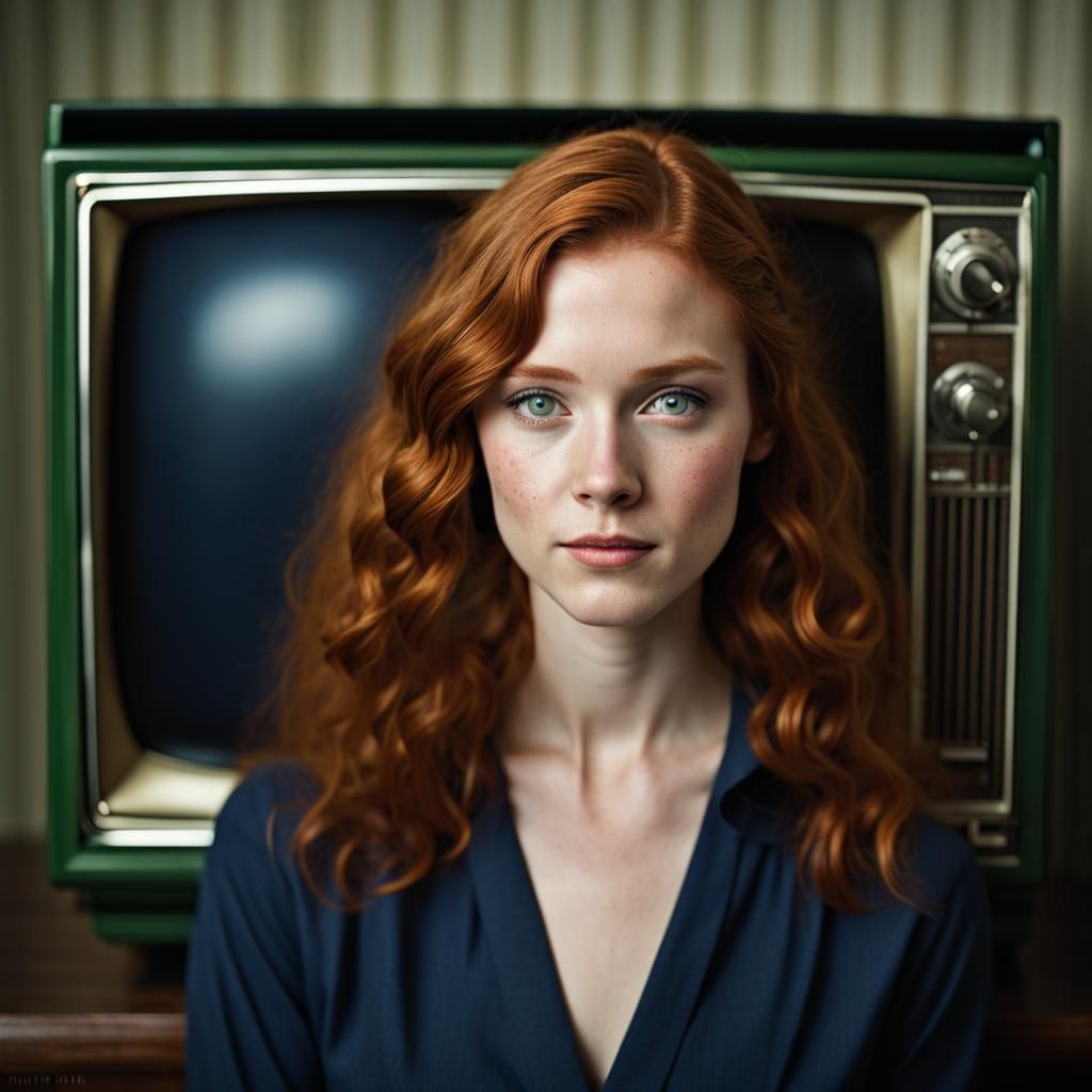 Professional Portrait of a Redhead with Vintage TV