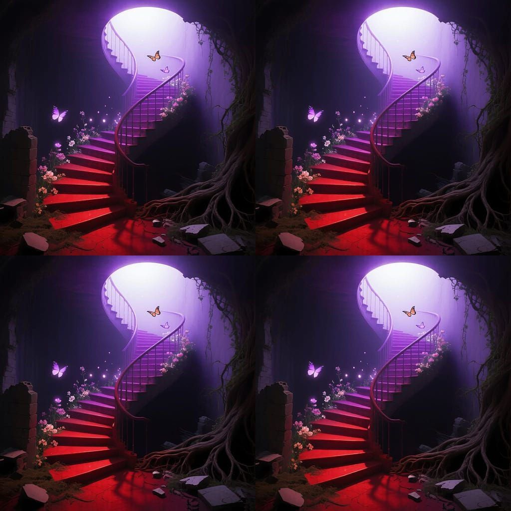 Magical Fairytale Staircase in Purple and Red