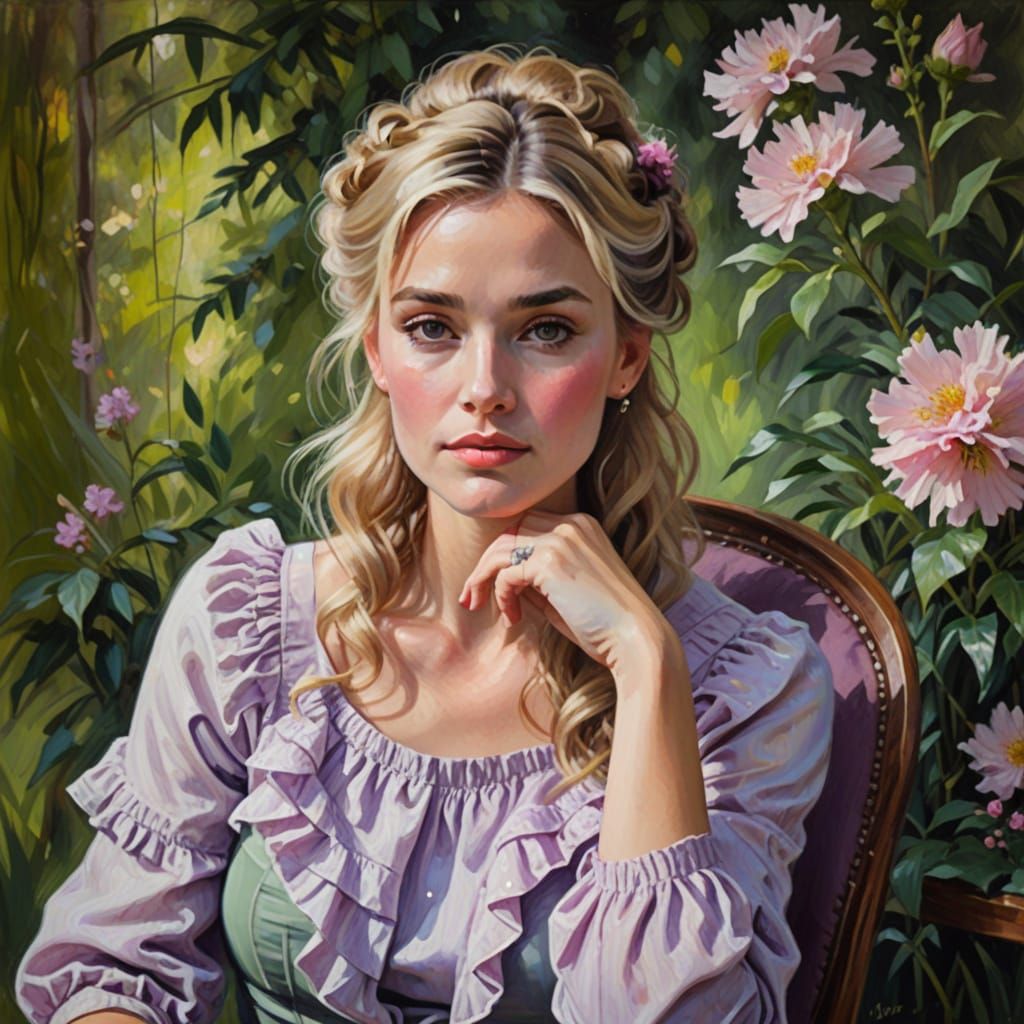 Elegant Lady in a Garden Oasis