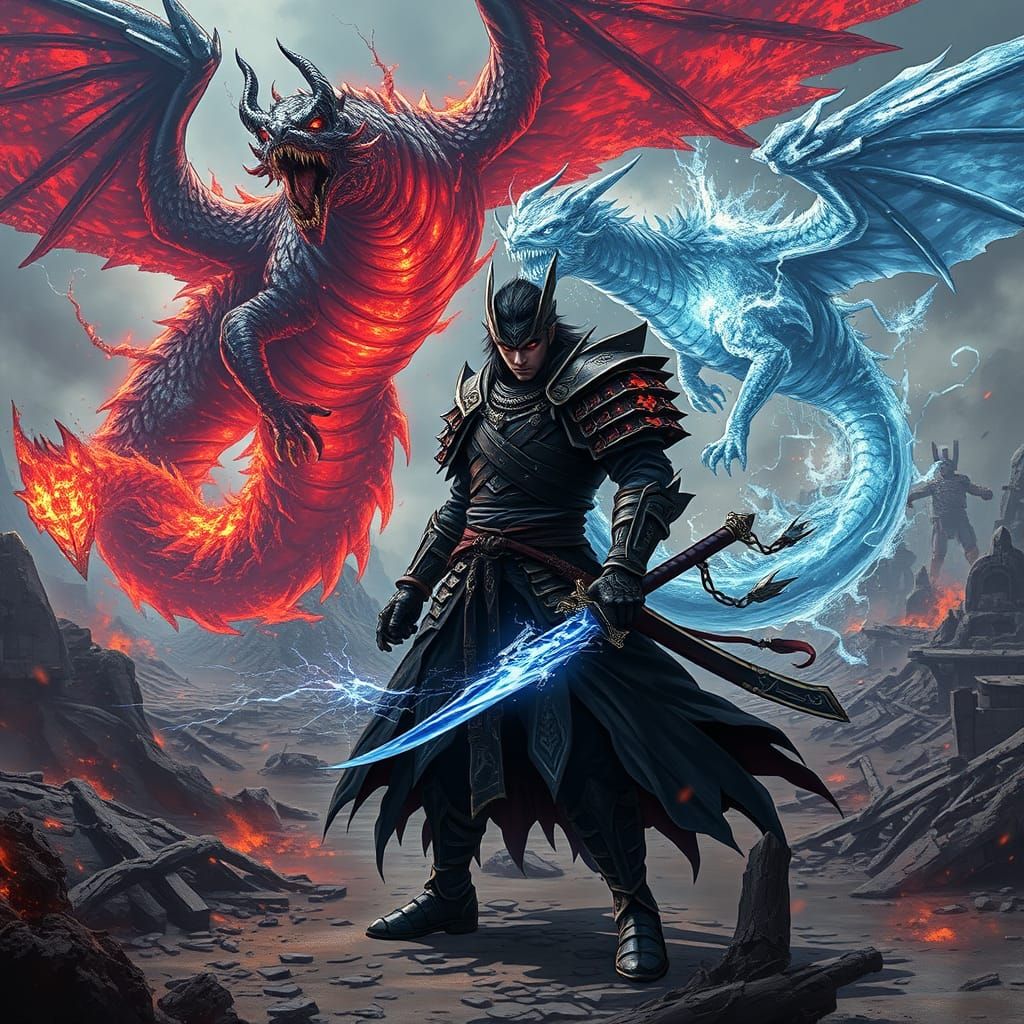 Epic Anime Warrior Dominates Shattered Battlefield with Fier...