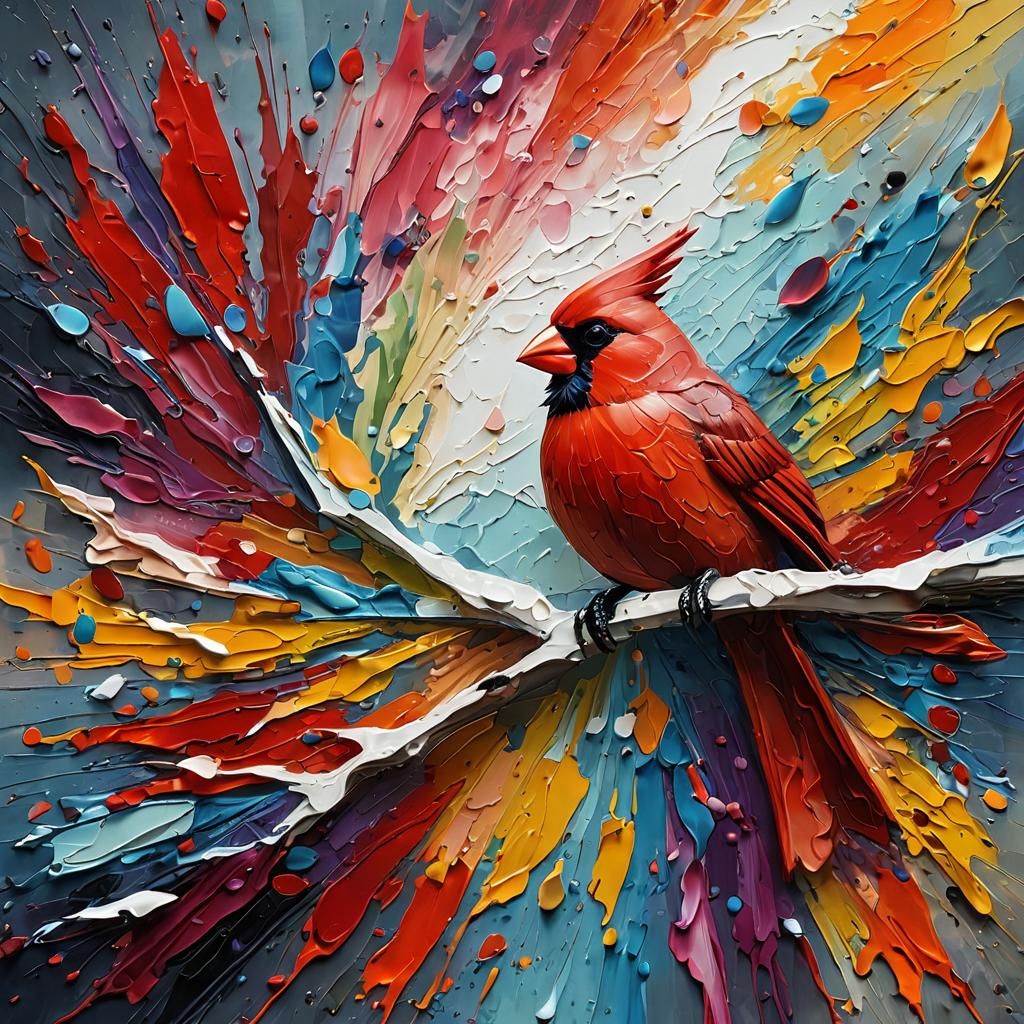 Cardinal Bird as Impasto Oil Painting