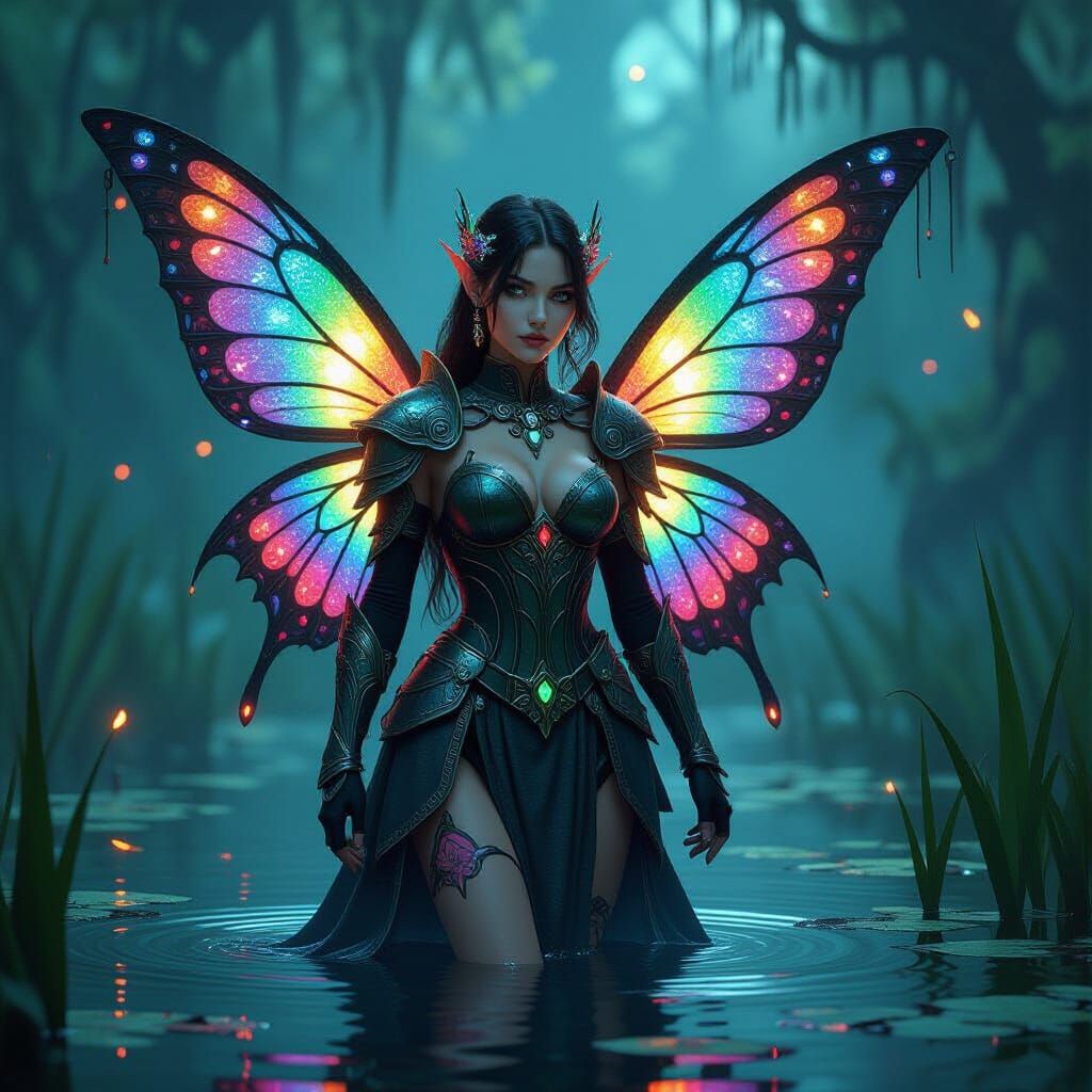 Cyberpunk Fairy with Stained Glass Wings