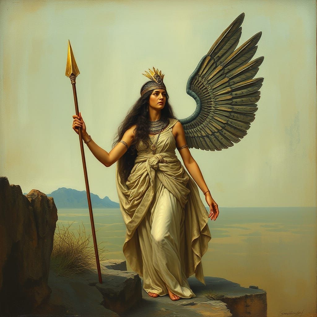 Ethereal Goddess in Ancient Mesopotamian Landscape