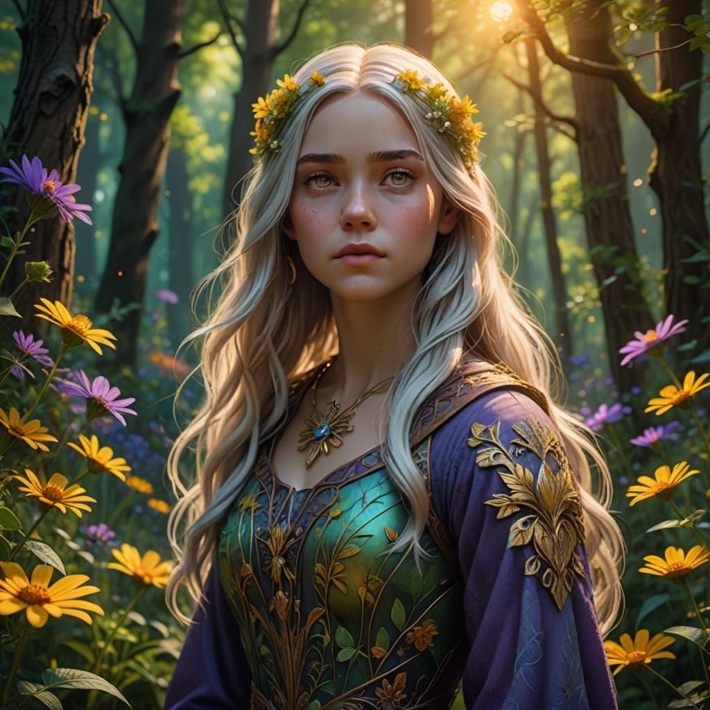 Ethereal Renaissance Goddess in Enchanted Forest