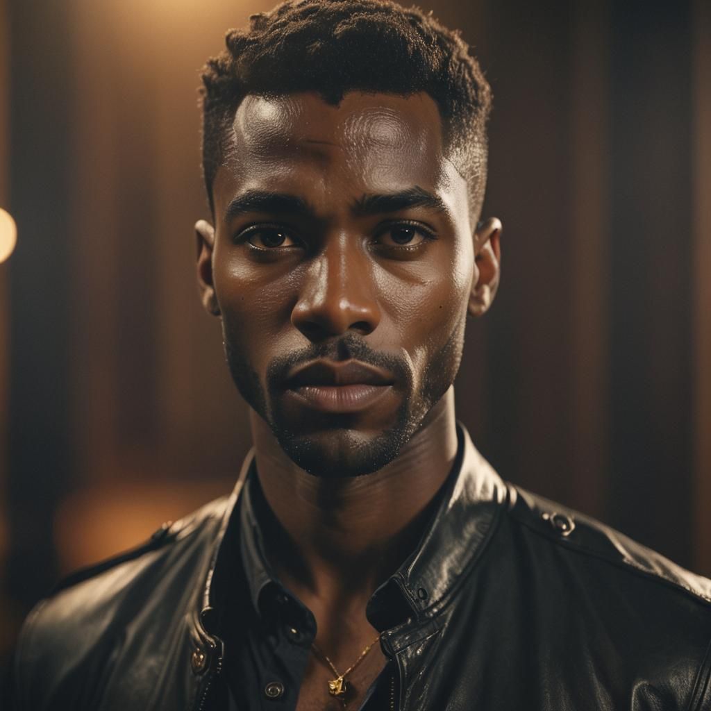 Dramatic Close-Up of a Black Man in a Dimly Lit Room