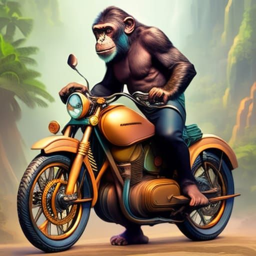 Chimpanzee on Motorcycle: Detailed Concept Art