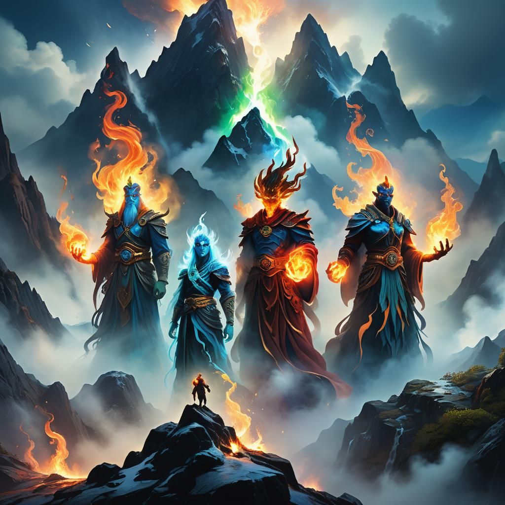 Elemental Spirits Unite in Fantasy Illustration