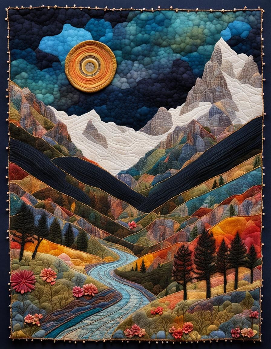 Lauterbrunnen, Switzerland in Mixed Media Fabric Collage