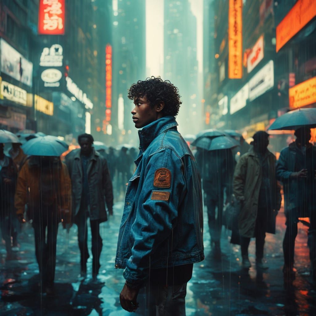 Urban Jungle Cityscape in Neon Lit Darkness