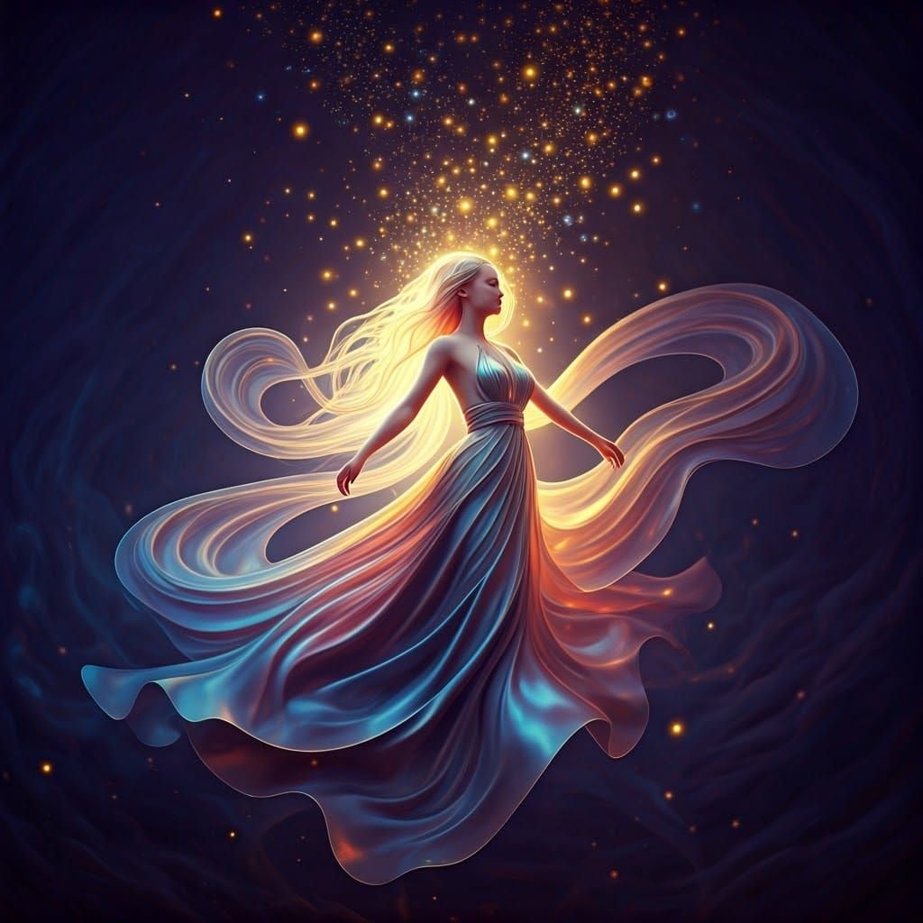 Ethereal Woman in Dreamlike Moonscape