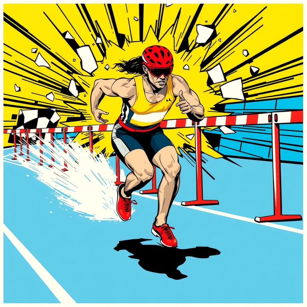 Art by Roy Lichtenstein, pop-art style, para-athlete in the ...