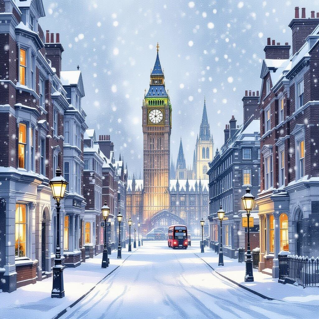 Snowy London.