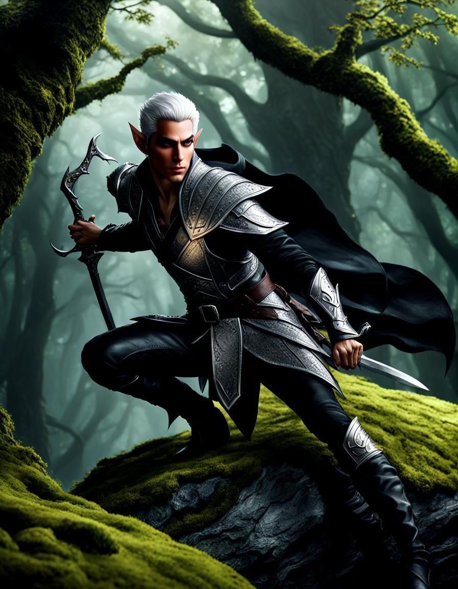 Mysterious Elven Assassin in Midnight Battle Readiness