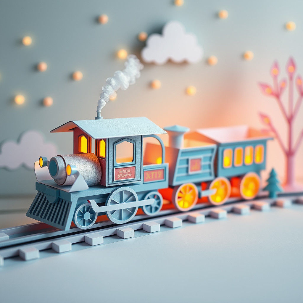 Origami Train of Sweet Dreams in Papercraft Style