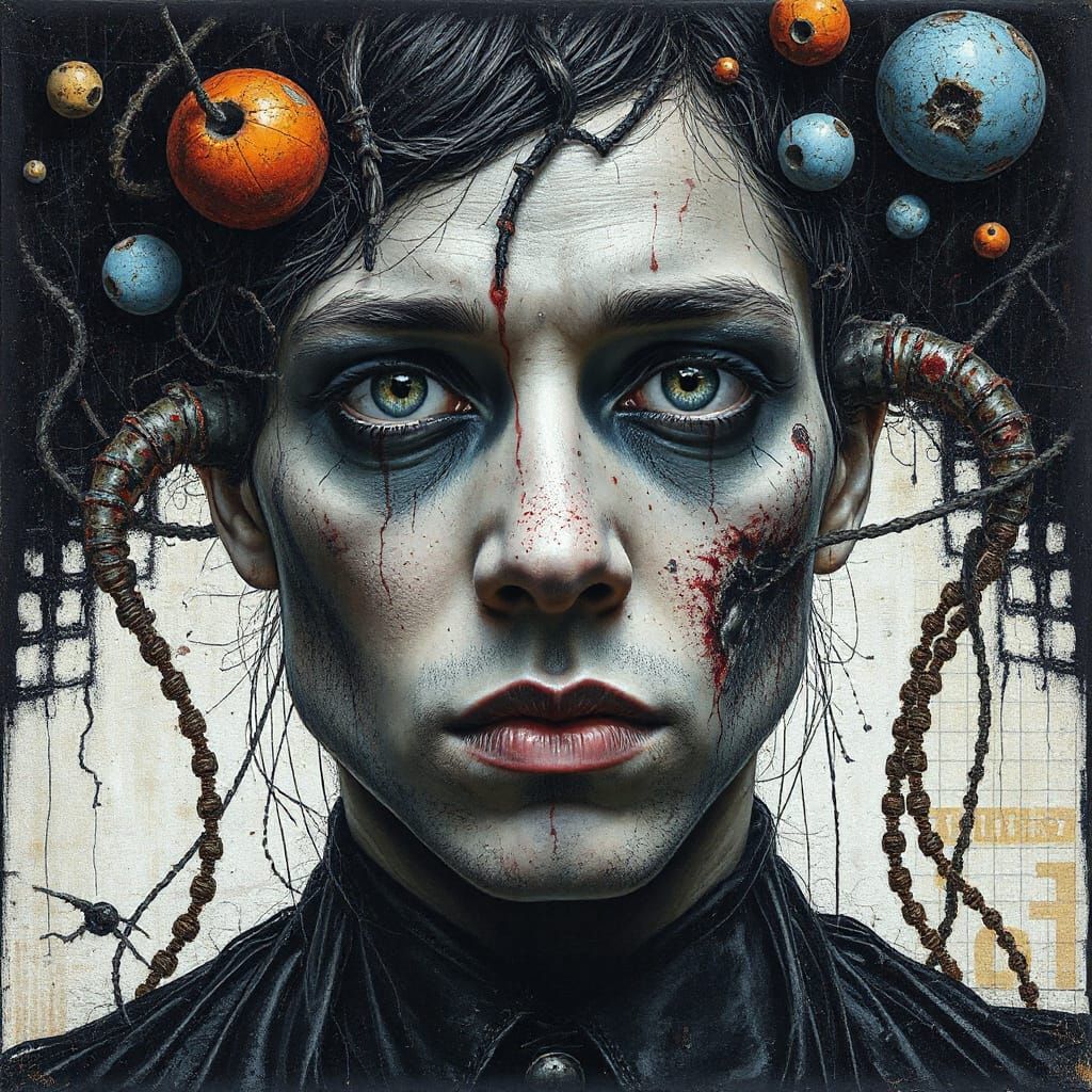 Surreal Mixed Media Portrait in Dark Whimsical Style