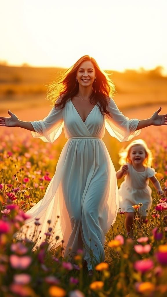 Mother's Day Celebration in Vibrant Wildflower Field