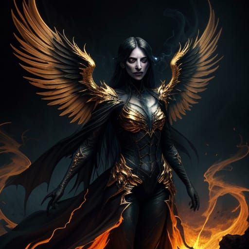 Surreal Dark Angel Drowns in Smoky Flames