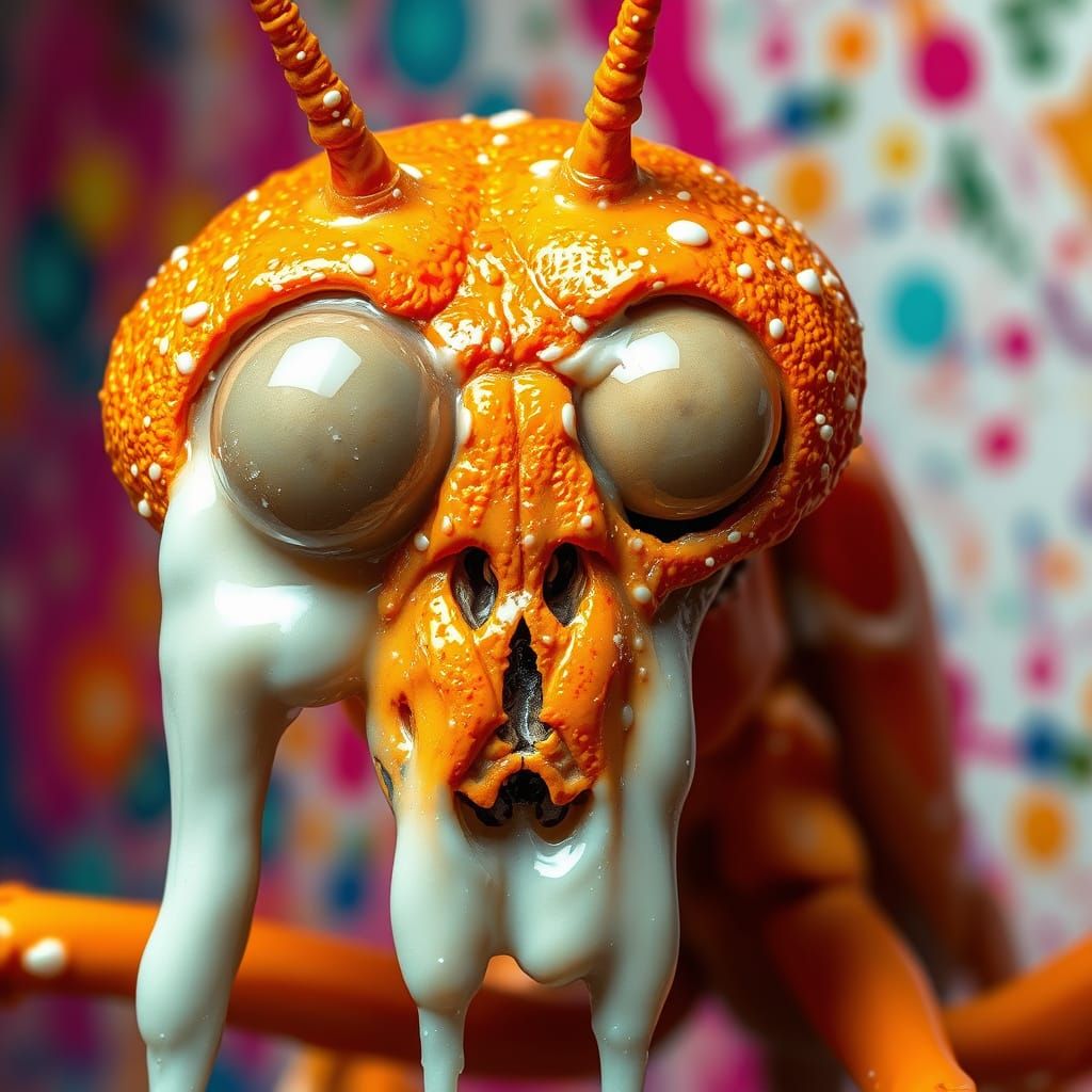 Hyperrealistic Melted Mantis Skull in White Slime