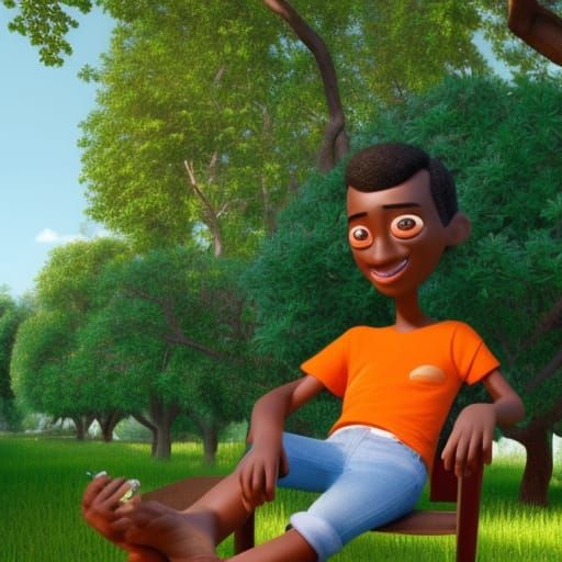 Handsome Man Enjoying Beer in Orange Garden: Pixar Style